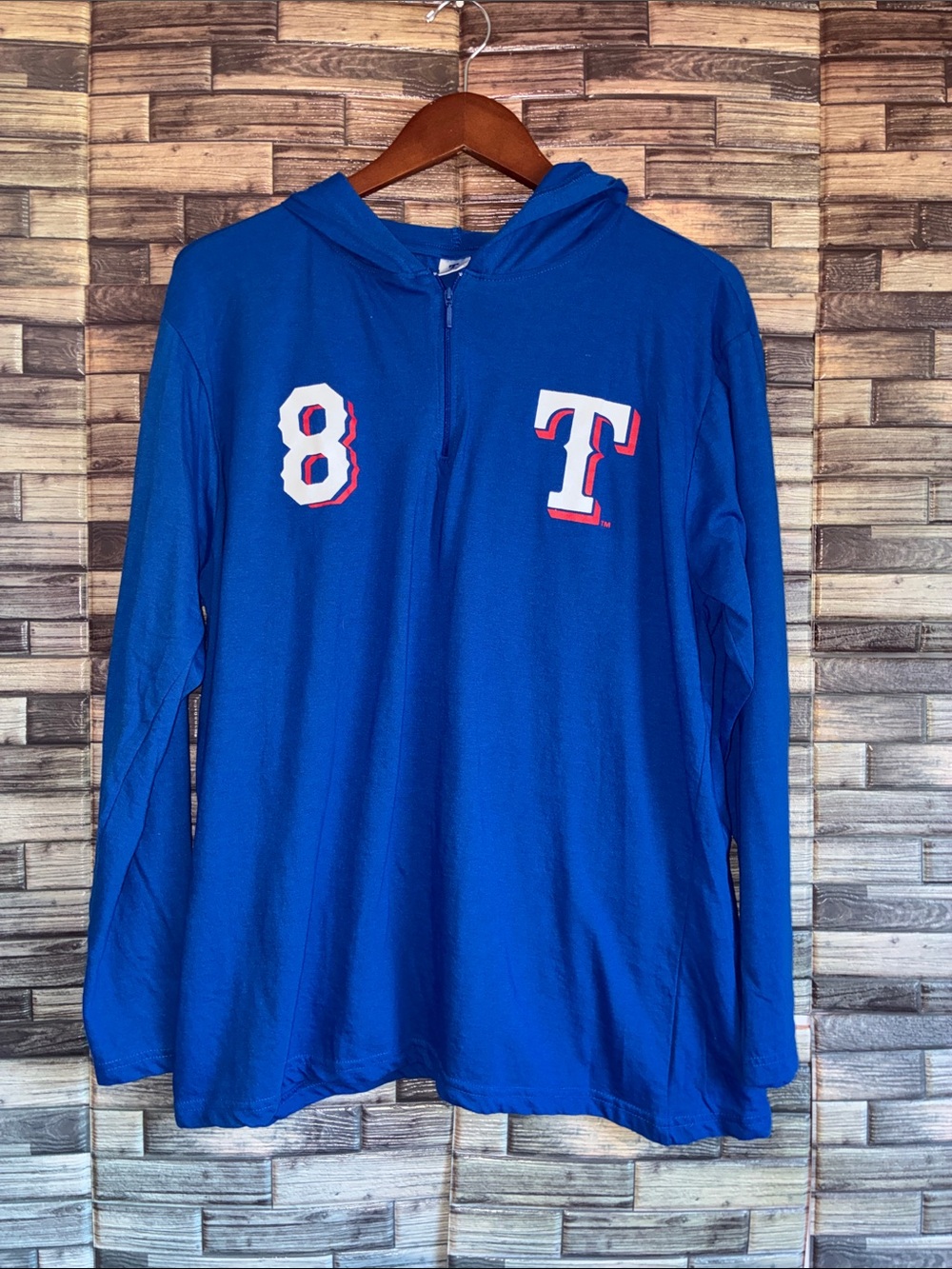 EUC Texas Rangers Quarter Zip Hoodie Shirt Long Sleeve Blue Adult XL Josh Smith